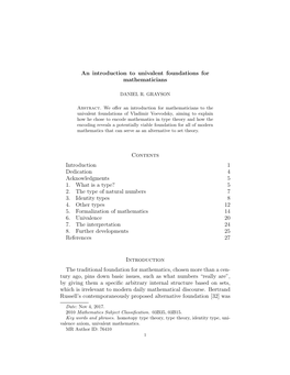 An Introduction to Univalent Foundations for Mathematicians