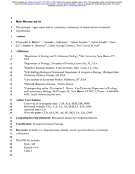 The Meta-Gut: Hippo Inputs Lead to Community Coalescence of Animal and Environmental 4 Microbiomes