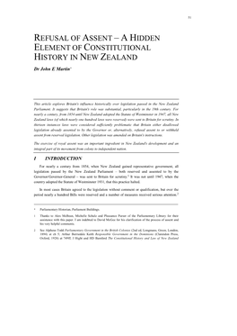 Refusal of Assent – a Hidden Element of Constitutional History in New Zealand