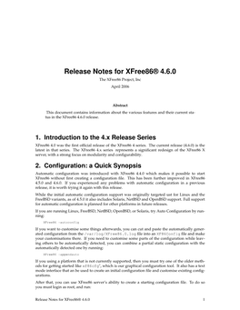 Release Notes for Xfree86® 4.6.0 the Xfree86 Project, Inc April 2006