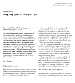 Robert Waller • Comparing Typefaces for Airport Signs Idj 15(1), 2007, 1-15 Associations, Brand Identity, and Legibility All Play a Part to Base Their Decision