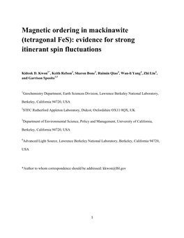 Magnetic Ordering in Mackinawite (Tetragonal Fes): Evidence for Strong Itinerant Spin Fluctuations