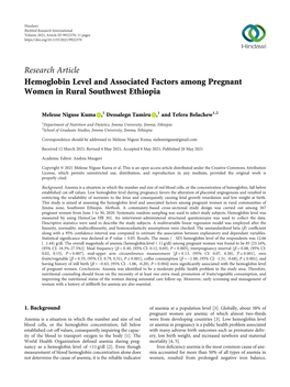 Hemoglobin Level and Associated Factors Among Pregnant Women in Rural Southwest Ethiopia
