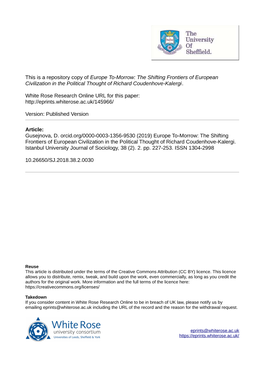 Europe To-Morrow: the Shifting Frontiers of European Civilization in the Political Thought of Richard Coudenhove-Kalergi