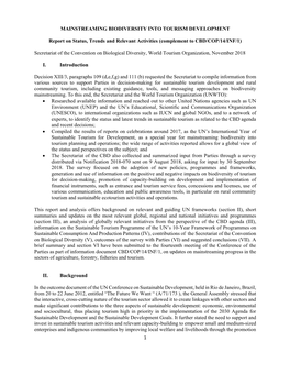 1 MAINSTREAMING BIODIVERSITY INTO TOURISM DEVELOPMENT Report on Status, Trends and Relevant Activities (Complement to CBD/COP/14