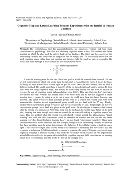 Cognitive Map and Latent Learning Tolmans Experiment with the Retrial in Iranian Children