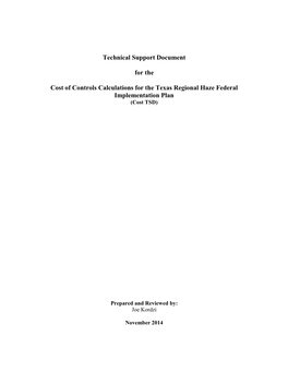Technical Support Document for the Cost of Controls Calculations for the Texas Regional Haze Federal Implementation Plan