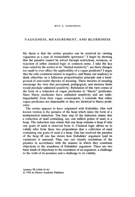 Vagueness, Measurement, and Blurriness