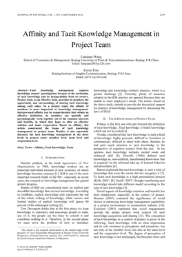 Affinity and Tacit Knowledge Management in Project Team