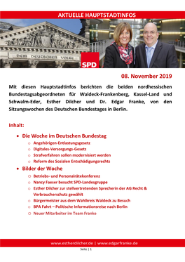 AKTUELLE HAUPTSTADTINFOS 08. November 2019