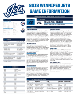 2018 Winnipeg Jets Game Information