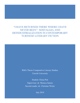 Nostalgia and Deindustrialization in Contemporary Turinese Literary Fiction