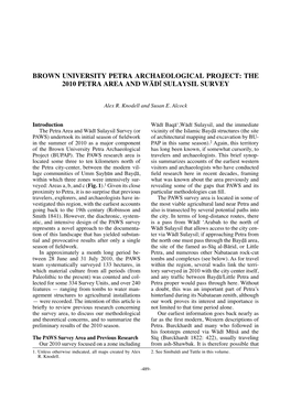 Brown University Petra Archaeological Project: the 2010 Petra Area and Wådī Sulaysil Survey