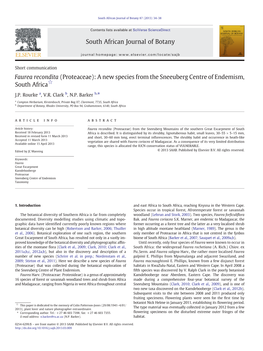 Faurea Recondita (Proteaceae): a New Species from the Sneeuberg Centre of Endemism, South Africa☆