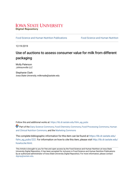 Use of Auctions to Assess Consumer Value for Milk from Different Packaging