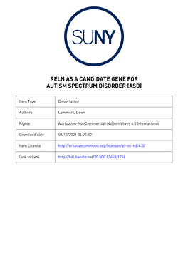 Reln As a Candidate Gene for Autism Spectrum Disorder (Asd)
