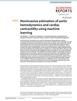 Noninvasive Estimation of Aortic Hemodynamics and Cardiac Contractility Using Machine Learning Vasiliki Bikia1*, Theodore G