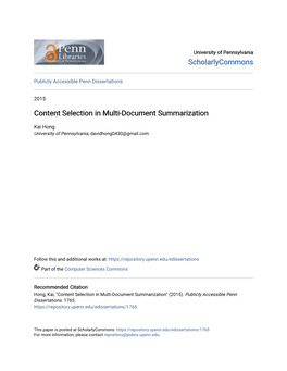Content Selection in Multi-Document Summarization