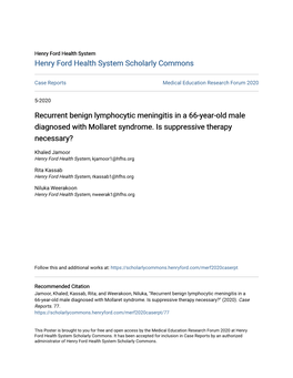 Recurrent Benign Lymphocytic Meningitis in a 66-Year-Old Male Diagnosed with Mollaret Syndrome