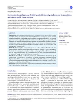 Communication Skills Among Ardabil Medical University Students and Its