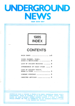 1985 Index Contents
