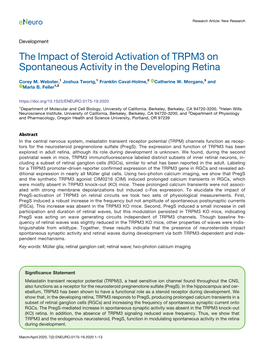 The Impact of Steroid Activation of TRPM3 on Spontaneous Activity in the Developing Retina