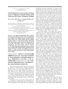 Chelonia Mydas) Nests Were Geolocated Xuande Islands (Amphitrite Group) in the Northeast (Fig