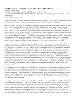 Catch-22 and the Humor of Black Humor Author(S): Daniel Green Publication Details: Studies in the Novel 27.2 (Summer 1995): P186-195