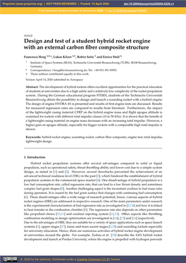 Design and Test of a Student Hybrid Rocket Engine with an External Carbon ﬁber Composite Structure