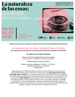 La Naturaleza De Las Cosas: Humboldt, Idas Y Venidas Una Exposición Para Conmemorar Los 250 Años Del Nacimiento De Alexander Von Humboldt