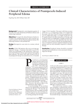 Clinical Characteristics of Pramipexole-Induced Peripheral Edema
