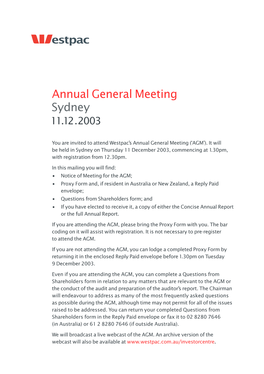 Annual General Meeting Sydney 11.12 .2003