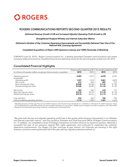 Rogers Communications Reports Second Quarter 2015 Results
