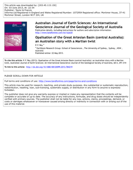 Opalisation of the Great Artesian Basin (Central Australia): an Australian Story with a Martian Twist P