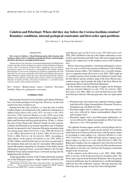 Calabria and Peloritani: Where Did They Stay Before the Corsica-Sardinia Rotation? Boundary Conditions, Internal Geological Constraints and ﬁrst-Order Open Problems