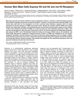 Human Skin Mast Cells Express H2 and H4, but Not H3 Receptors