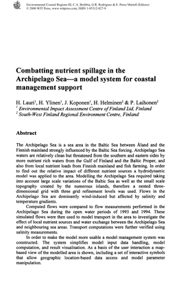 Combatting Nutrient Spillage in the Archipelago Sea—A Model System