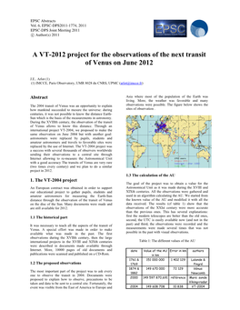 A VT-2012 Project for the Observations of the Next Transit of Venus on June 2012