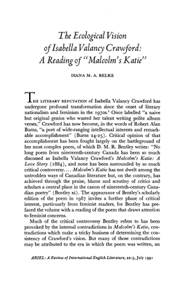 The Ecological Vision of Isahella Valancy Crawford: a Reading of "Malcolm*S Katie