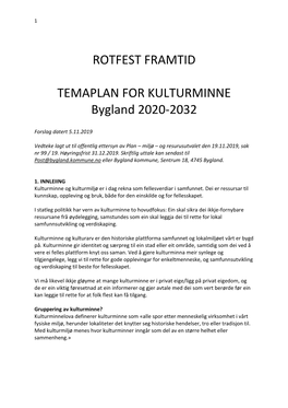 ROTFEST FRAMTID TEMAPLAN for KULTURMINNE Bygland 2020-2032