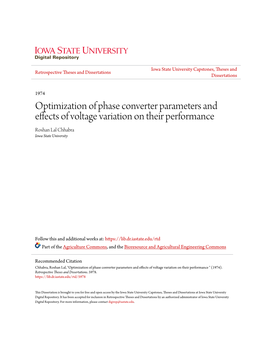 Optimization of Phase Converter Parameters and Effects of Voltage Variation on Their Performance Roshan Lal Chhabra Iowa State University
