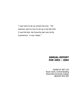 Annual Report for 2003 – 2004