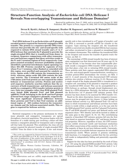 Structure-Function Analysis of Escherichia Coli DNA Helicase I