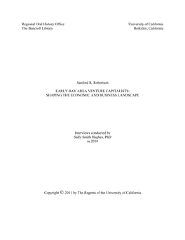Regional Oral History Office University of California the Bancroft Library Berkeley, California