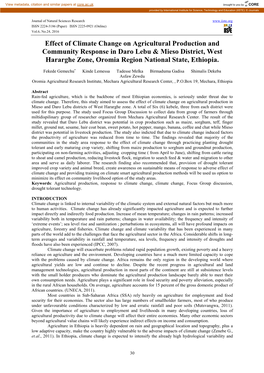 Effect of Climate Change on Agricultural Production and Community Response in Daro Lebu & Mieso District, West Hararghe Zone, Oromia Region National State, Ethiopia