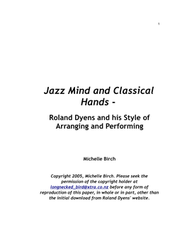 Jazz Mind and Classical Hands - Roland Dyens and His Style of Arranging and Performing