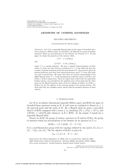 GEOMETRY of I-STIEFEL MANIFOLDS 1. Introduction Let H