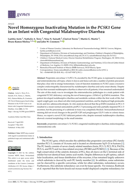 Novel Homozygous Inactivating Mutation in the PCSK1 Gene in an Infant with Congenital Malabsorptive Diarrhea