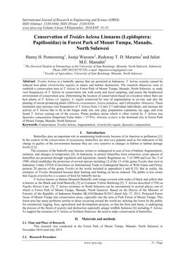 Conservation of Troides Helena Linnaeus (Lepidoptera: Papilionidae) in Forest Park of Mount Tumpa, Manado, North Sulawesi