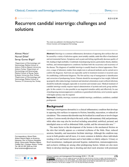 Recurrent Candidal Intertrigo Open Access to Scientific and Medical Research DOI